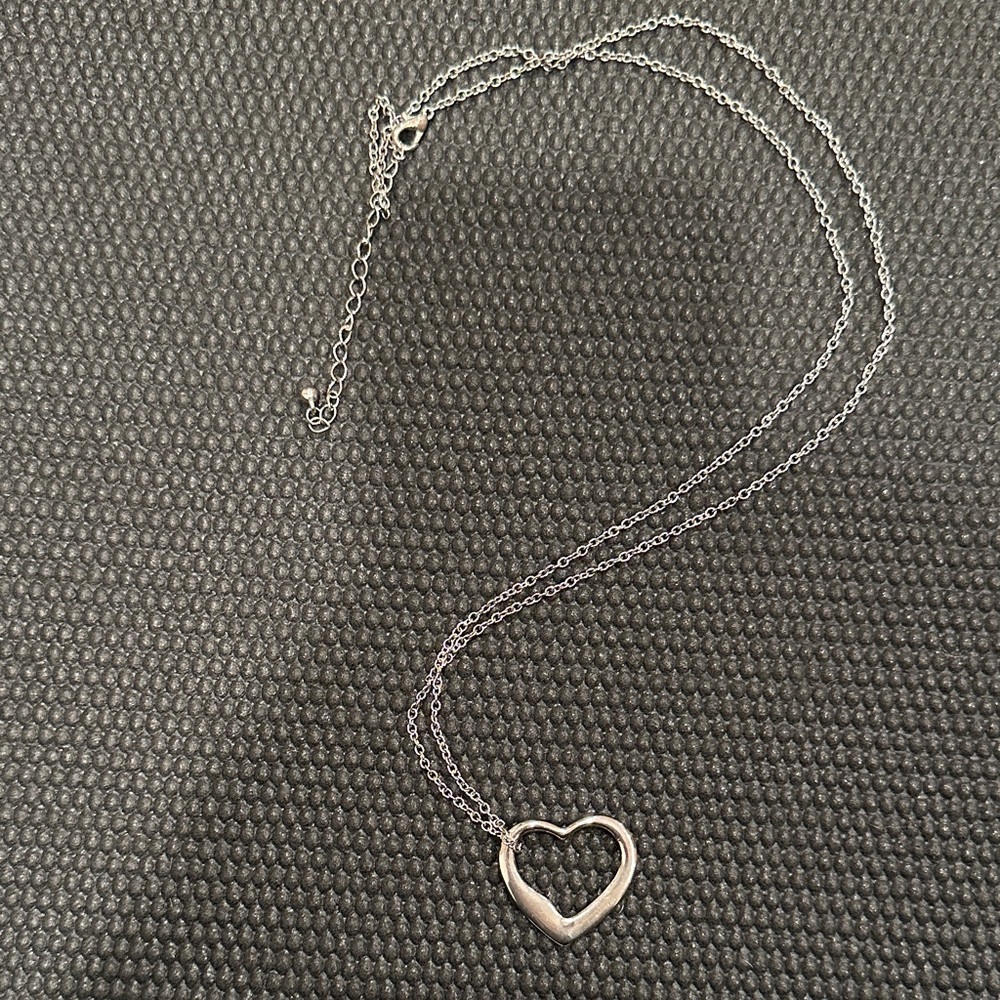 Long Length Silver Heart Necklace